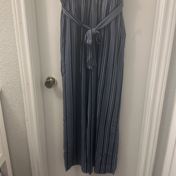 NWT Juniors' Lily Rose Button Front Paper Bag Jumpsuit
, Navy Stripe - Picture 7 of 16